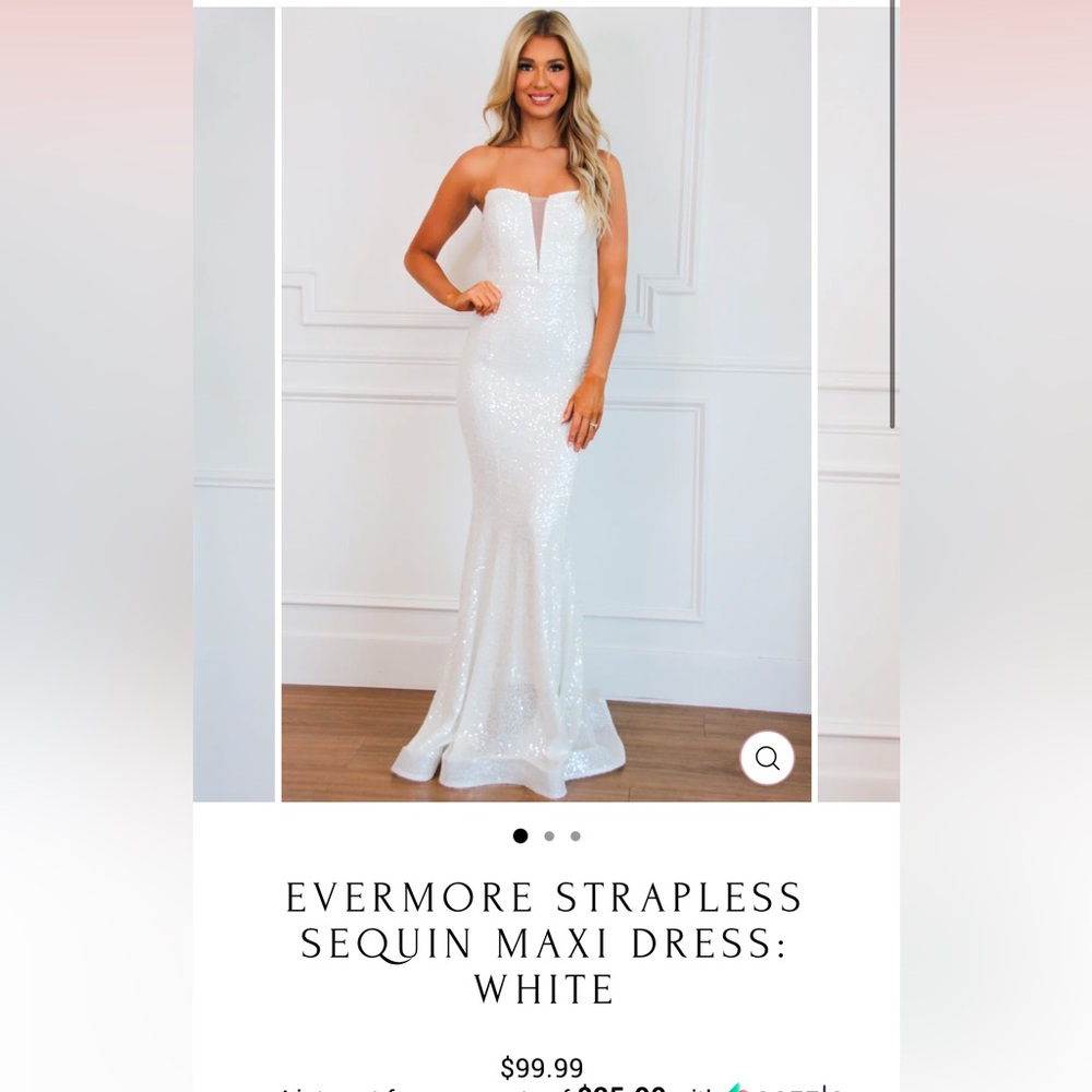 BRIDES! EVERMORE STRAPLESS SEQUIN MAXI DRESS: WHITE - BELLA & BLOOM SIZE SMALL